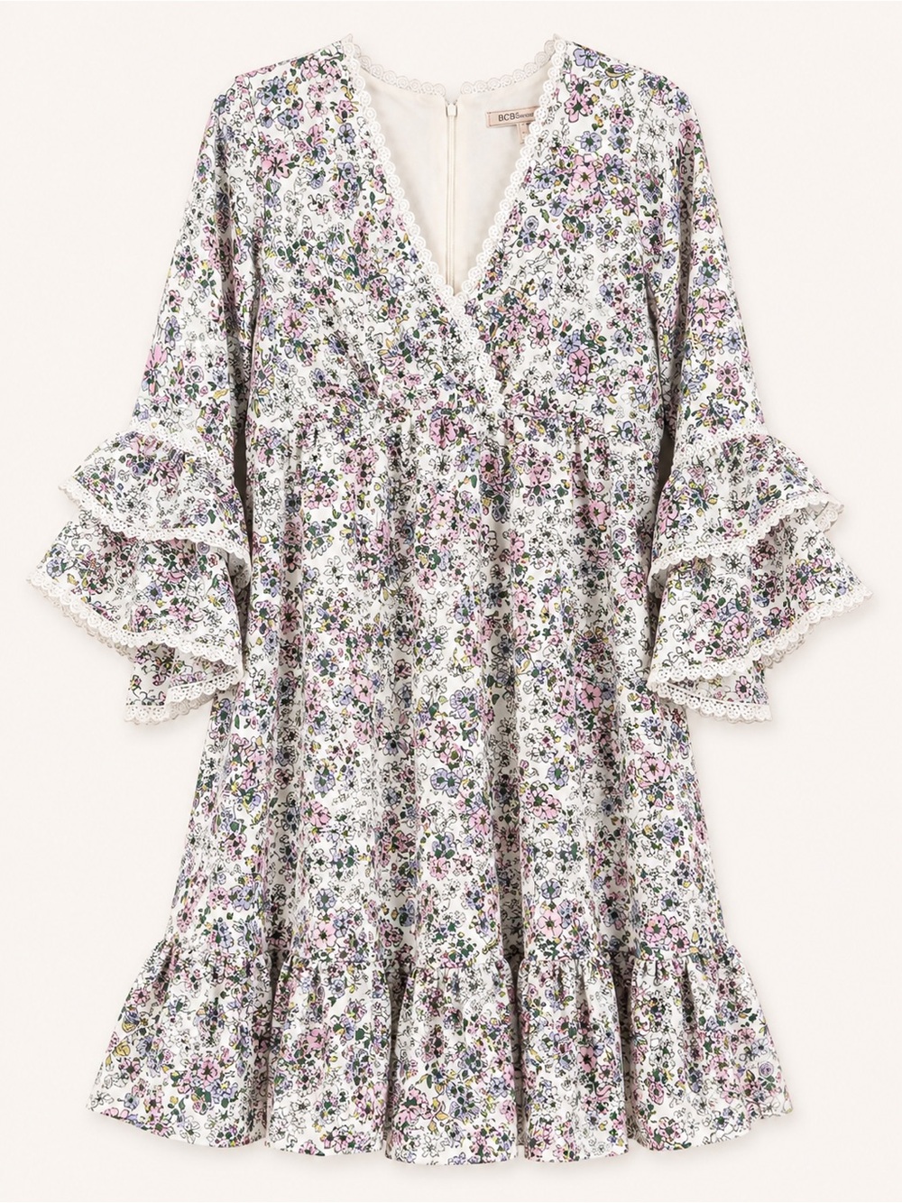BCBGeneration Floral Lace Trim Empire Waist Dress